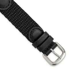 16mm Black Army Style Nylon and Leather with Stainless Steel Buckle 7.75 inch Watch Band
