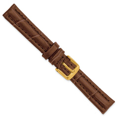 14mm Havana Matte Alligator Grain Leather with Gold-tone Buckle 6.75 inch Watch Band