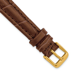 14mm Havana Matte Alligator Grain Leather with Gold-tone Buckle 6.75 inch Watch Band