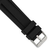 20mm Black Grooved Silicone Rubber with Brushed Stainless Steel Buckle 8 inch Watch Band