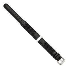 16mm Black Army Style Nylon and Leather with Stainless Steel Buckle and Quick Release Spring Bars 7.75 inch Watch Band