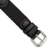 16mm Black Army Style Nylon and Leather with Stainless Steel Buckle and Quick Release Spring Bars 7.75 inch Watch Band