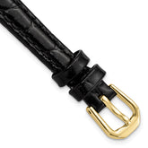 10mm Black Alligator Grain Leather with Gold-tone Buckle 6.75 inch Watch Band