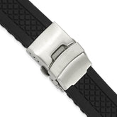 20mm Diver's Style Black Lattice Design Silicone Rubber with Brushed Stainless Steel Deployment Buckle 7.25 inch Watch Band