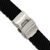 18mm Black Textured Silicone Rubber with Brushed Stainless Steel Deployment Buckle 7.5 inch Watch Band