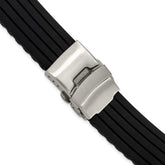 20mm Oris Style Black Striped Silicone Rubber with Brushed Stainless Steel Deployment Buckle 7.25 inch Watch Band