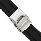 20mm Oyster Style Black Link Design Silicone Rubber with Brushed Stainless Steel Deployment Buckle 7.5 inch Watch Band