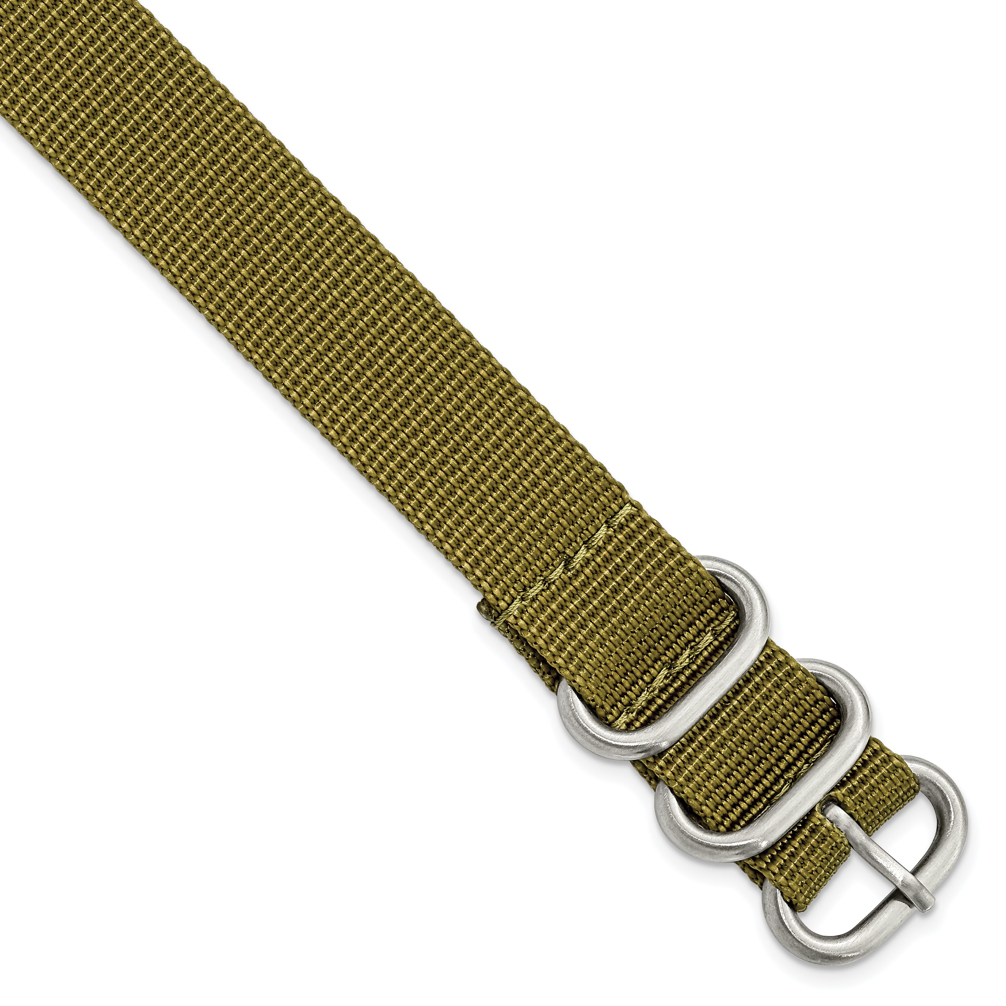 18mm One-Piece Olive Green Military Ballistic G10 Nylon with Brushed Stainless Steel Buckle 10.75 inch Watch Band