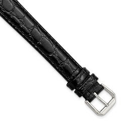 16mm Extra Long Black Alligator Grain Leather with Silver-tone Buckle 9.5 inch Watch Band