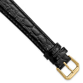 16mm Long Black Alligator Grain Leather with Gold-tone Buckle 8.5 inch Watch Band