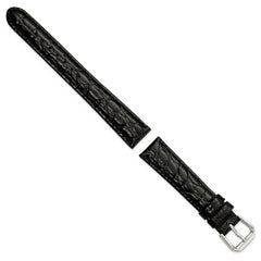 16mm Short Black Alligator Grain Leather with Silver-tone Buckle 6.75 inch Watch Band