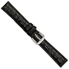 16mm Short Black Alligator Grain Leather with Silver-tone Buckle 6.75 inch Watch Band