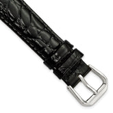 16mm Short Black Alligator Grain Leather with Silver-tone Buckle 6.75 inch Watch Band