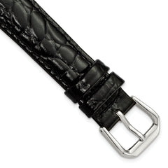 16mm Short Black Alligator Grain Leather with Silver-tone Buckle 6.75 inch Watch Band