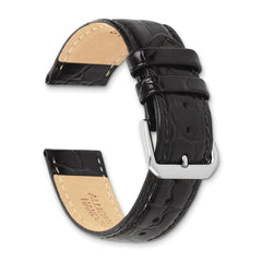 16mm Short Black Alligator Grain Leather with Silver-tone Buckle 6.75 inch Watch Band