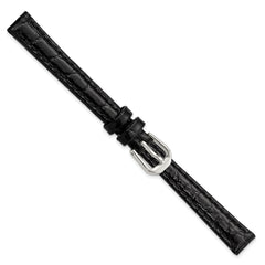 10mm Black Alligator Grain Leather with Silver-tone Buckle 6.75 inch Watch Band