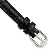 10mm Black Alligator Grain Leather with Silver-tone Buckle 6.75 inch Watch Band