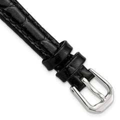 10mm Black Alligator Grain Leather with Silver-tone Buckle 6.75 inch Watch Band