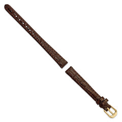 10mm Dark Brown Alligator Grain Leather with Gold-tone Buckle 6.75 inch Watch Band