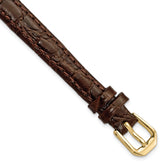 10mm Dark Brown Alligator Grain Leather with Gold-tone Buckle 6.75 inch Watch Band