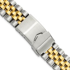 18-22mm Satin and Polished Stainless Steel Two-tone Jubilee-Style Solid Link with Deployment Buckle 7 inch Watch Band