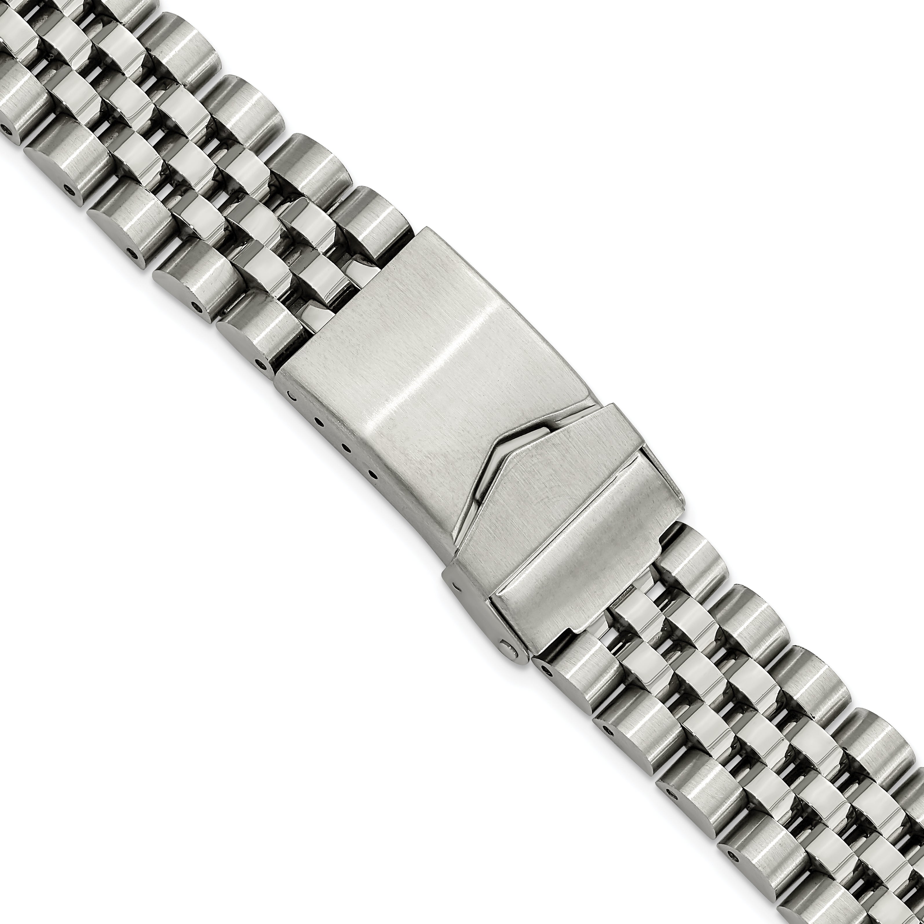 18-22mm Satin and Polished Stainless Steel Jubilee-Style Solid Link with Deployment Buckle 7 inch Watch Band