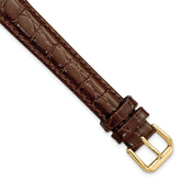16mm Extra Long Brown Alligator Grain Leather with Gold-tone Buckle 9.5 inch Watch Band