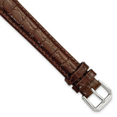 16mm Extra Long Brown Alligator Grain Leather with Silver-tone Buckle 9.5 inch Watch Band