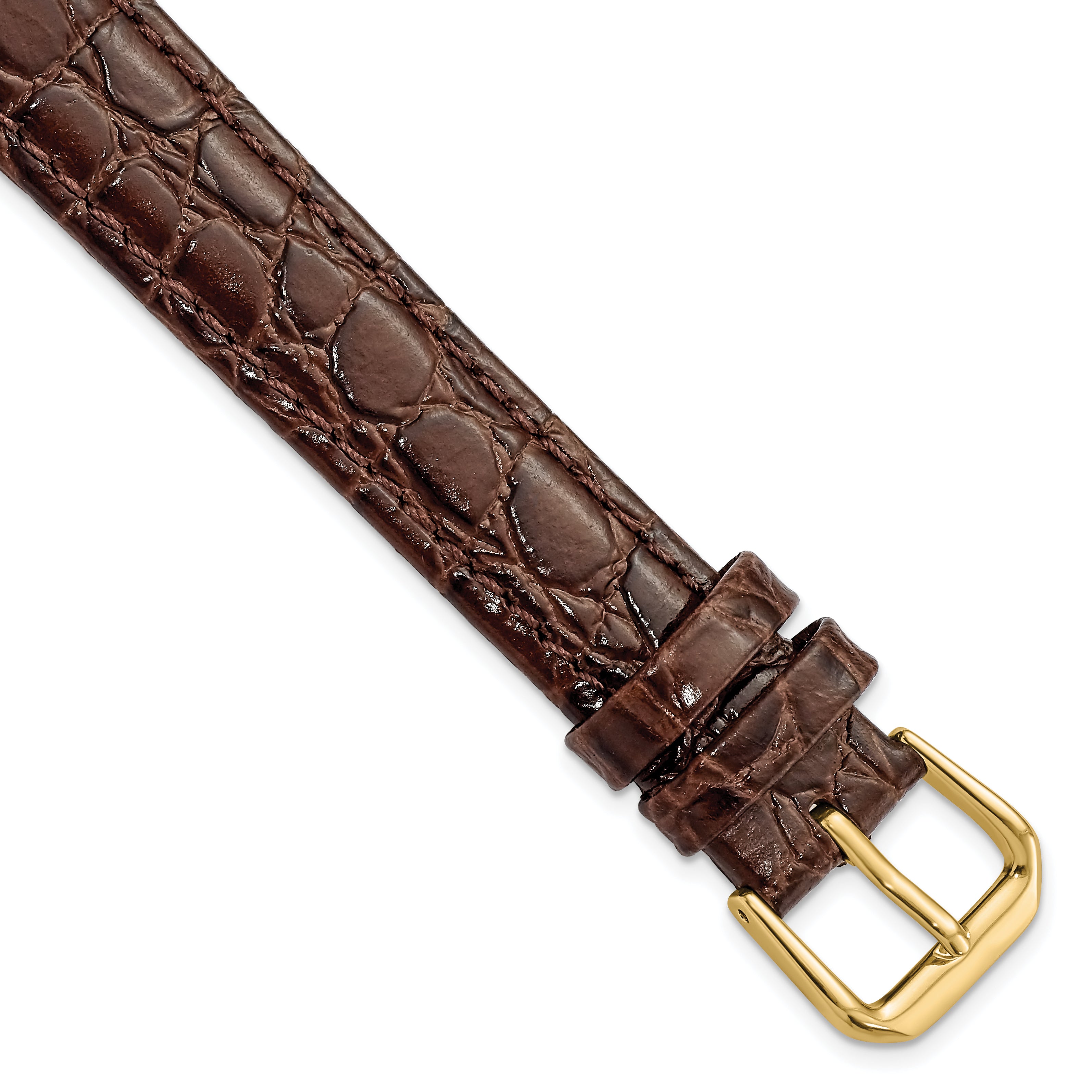 16mm Long Brown Alligator Grain Leather with Silver-tone Buckle 8.5 inch Watch Band