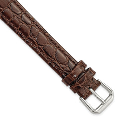 16mm Long Brown Alligator Grain Leather with Silver-tone Buckle 8.5 inch Watch Band