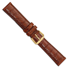 16mm Short Brown Alligator Grain Leather with Gold-tone Buckle 6.75 inch Watch Band