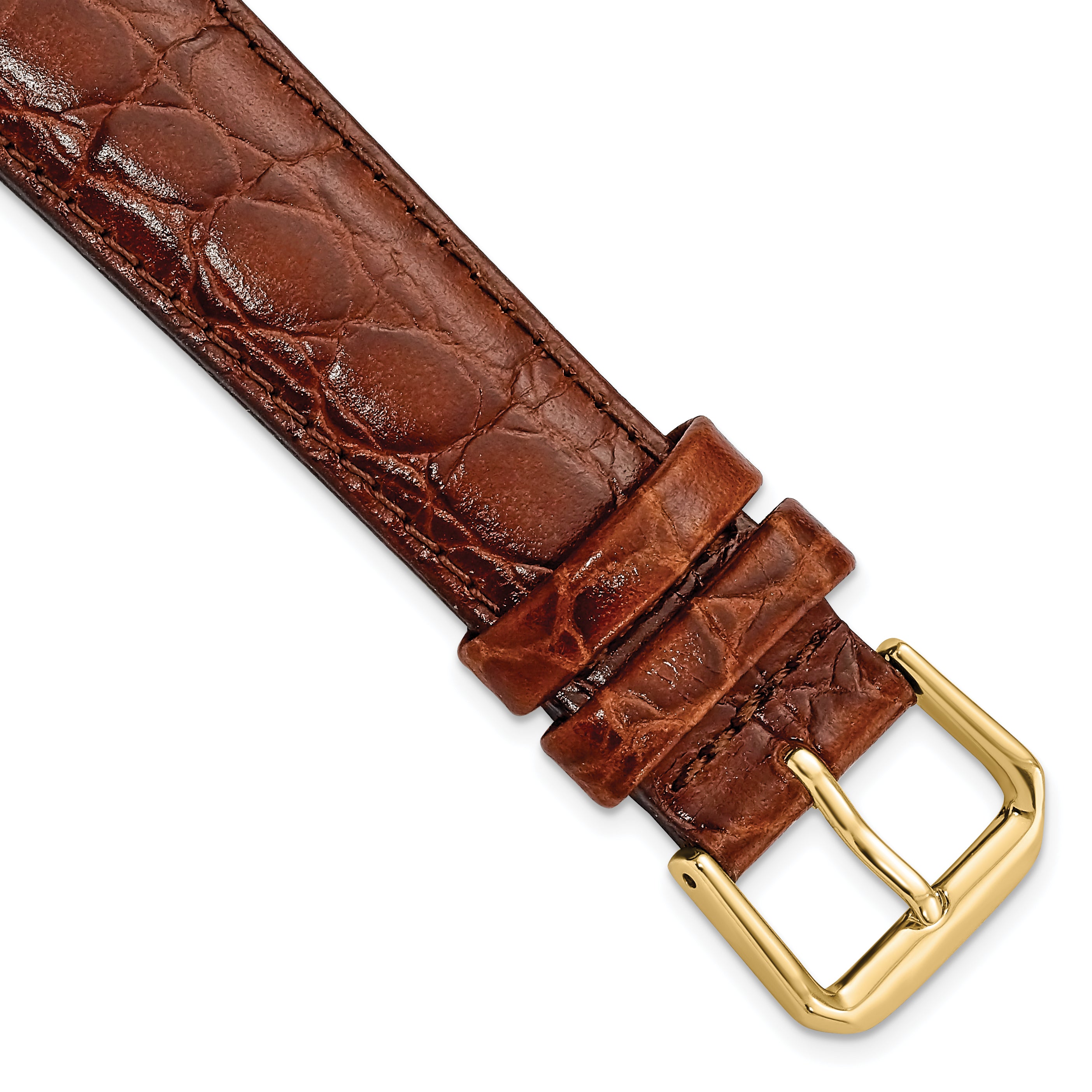 16mm Short Brown Alligator Grain Leather with Gold-tone Buckle 6.75 inch Watch Band