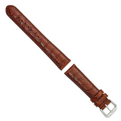 16mm Short Brown Alligator Grain Leather with Silver-tone Buckle 6.75 inch Watch Band