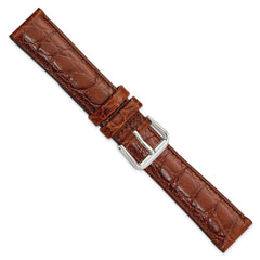 16mm Short Brown Alligator Grain Leather with Silver-tone Buckle 6.75 inch Watch Band