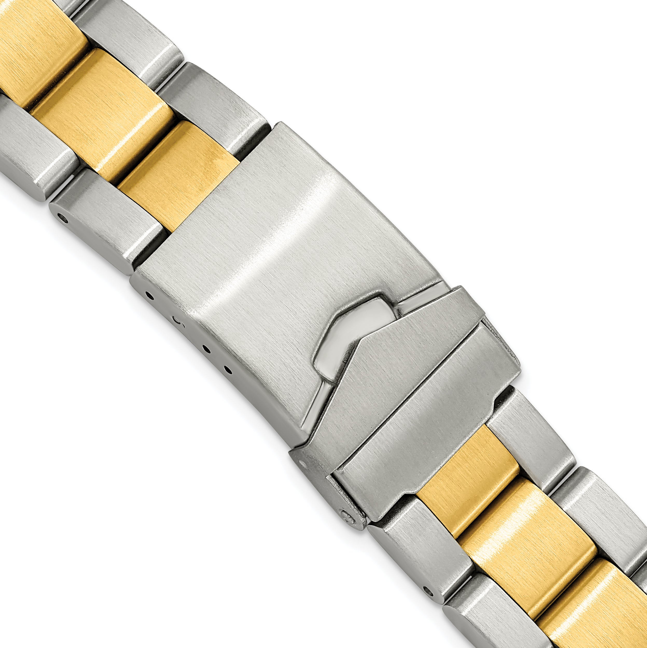 18-20mm Satin Two-tone Stainless Steel Oyster-Style Solid Link with Deployment Buckle 7 inch Watch Band