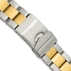 18-20mm Satin Two-tone Stainless Steel Oyster-Style Solid Link with Deployment Buckle 7 inch Watch Band