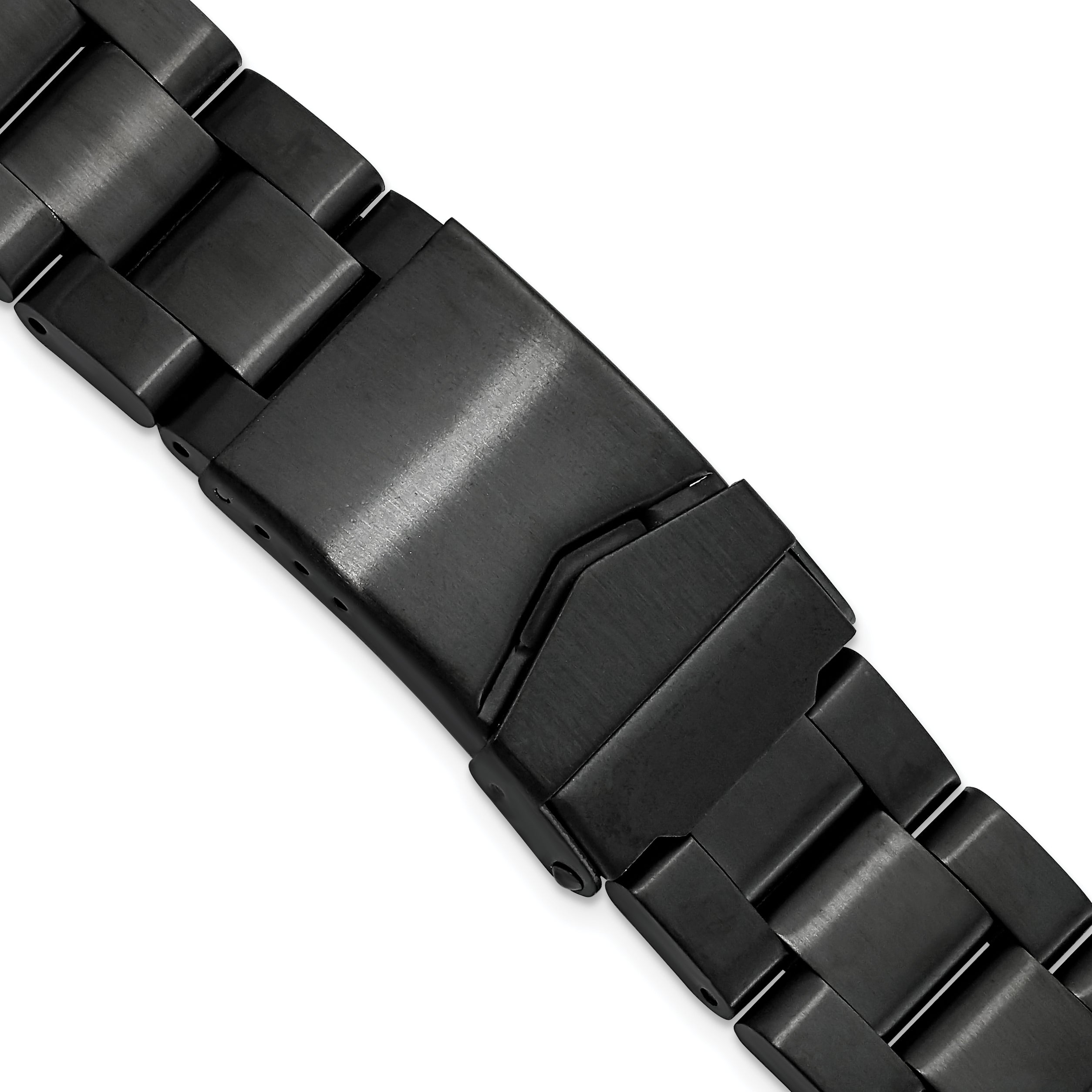 18-20mm Satin Black PVD-plated Stainless Steel Oyster-Style Solid Link with Deployment Buckle 7 inch Watch Band