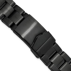 18-20mm Satin Black PVD-plated Stainless Steel Oyster-Style Solid Link with Deployment Buckle 7 inch Watch Band