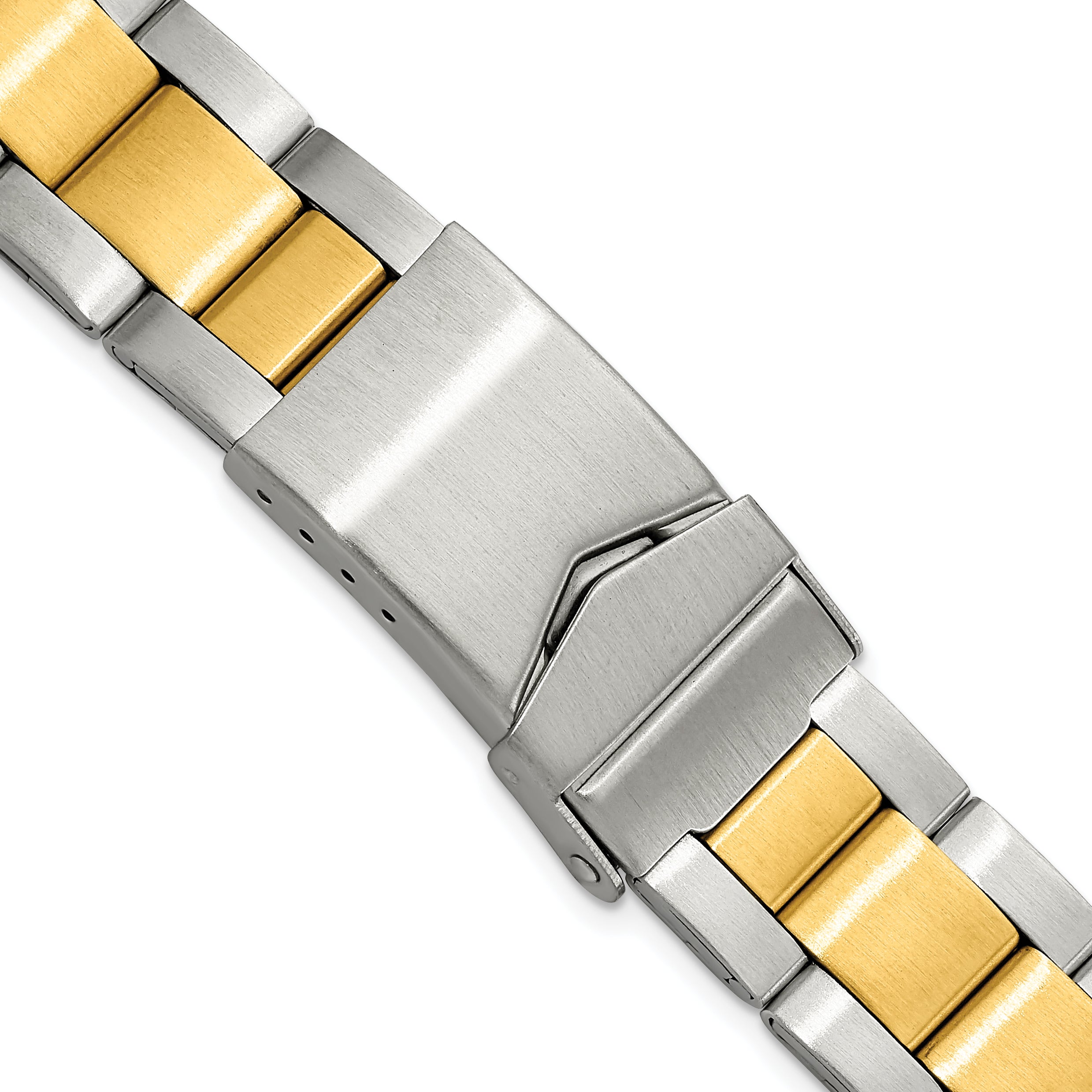 18-20mm Satin Two-tone Stainless Steel Oyster-Style Link with Deployment Buckle 6.75 inch Watch Band