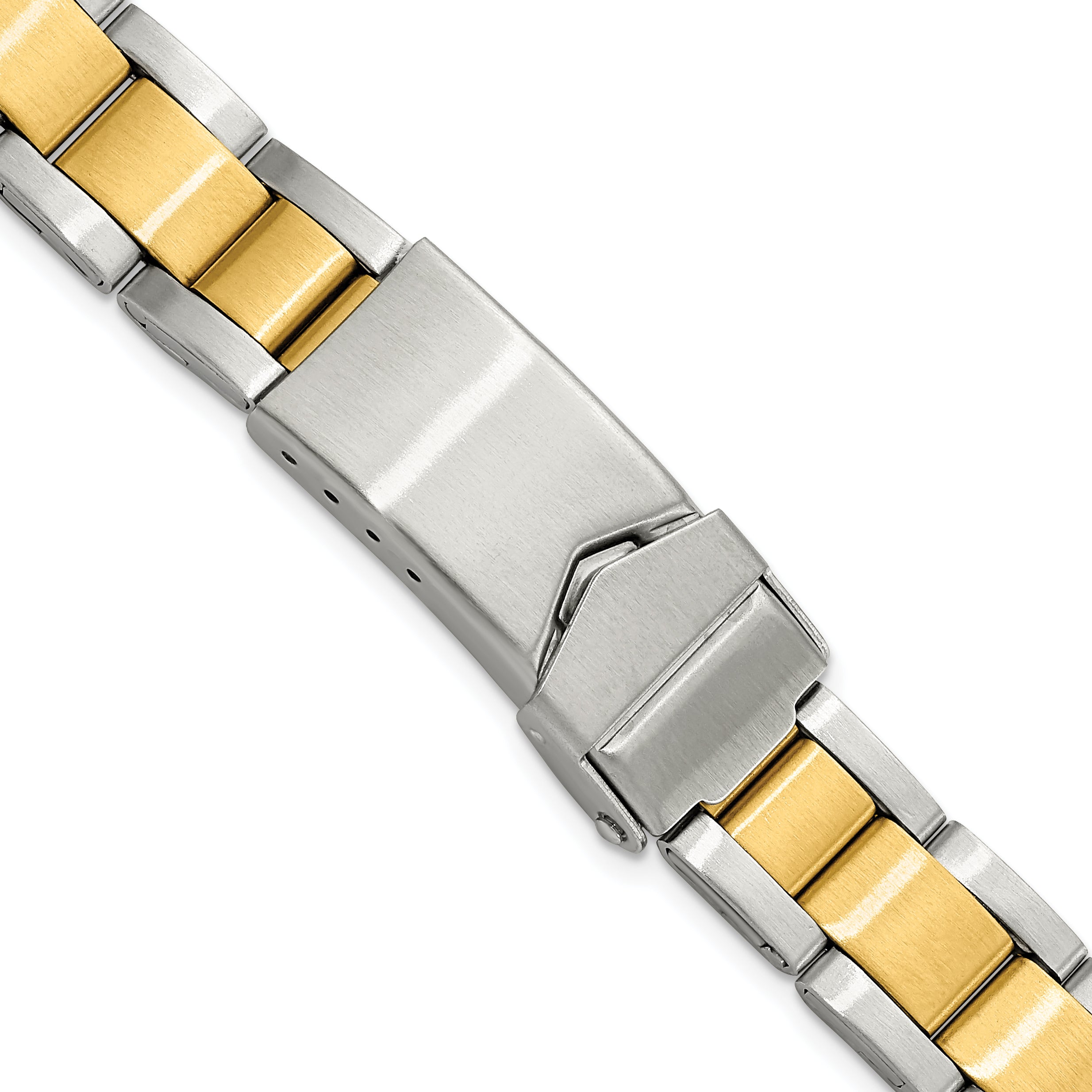 11-14mm Ladies Satin Two-tone Stainless Steel Oyster-Style with Deployment Buckle 6.75 inch Watch Band