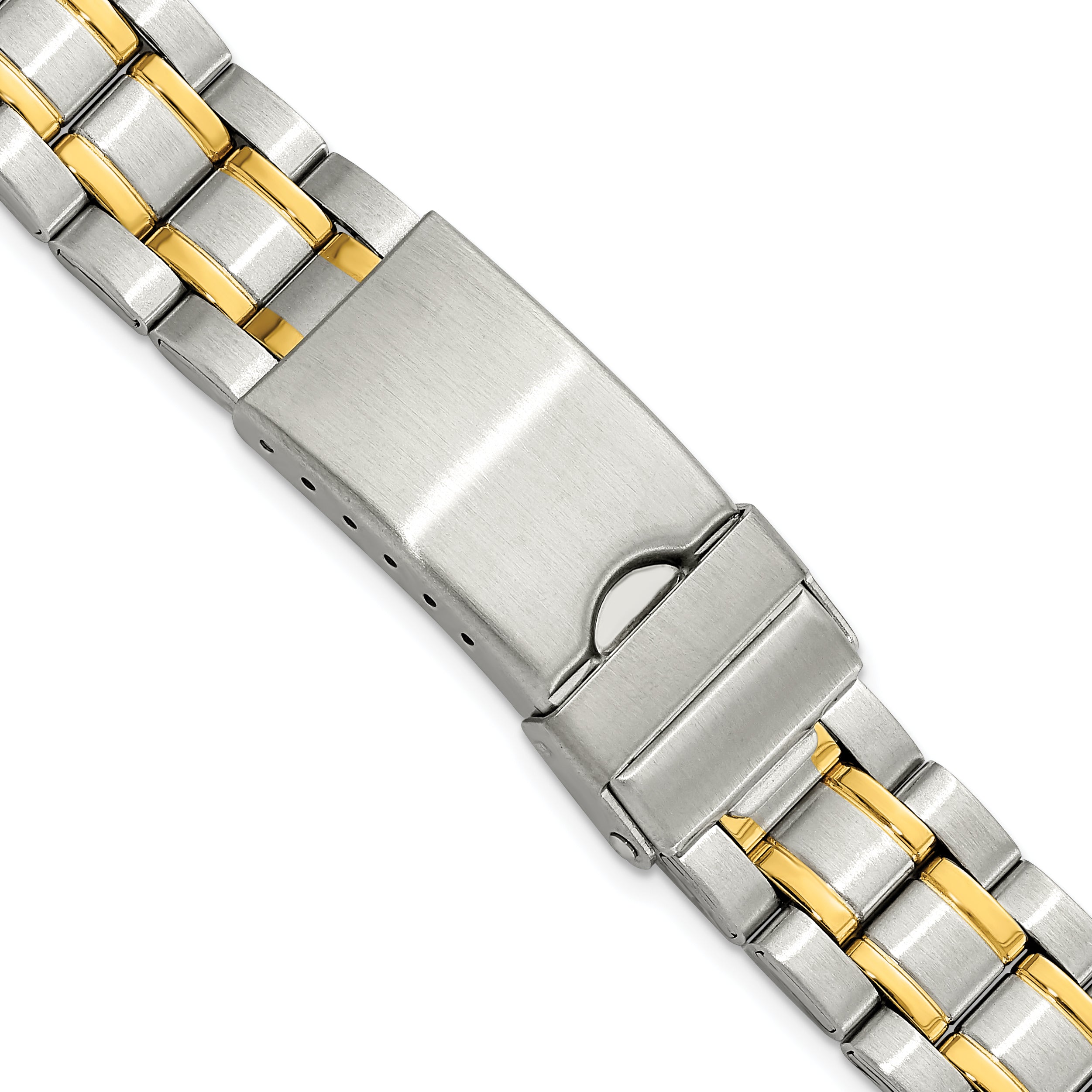 12-16mm Ladies Satin and Polished Two-tone Stainless Steel Oyster-Style with Deployment Buckle 7 inch Watch Band
