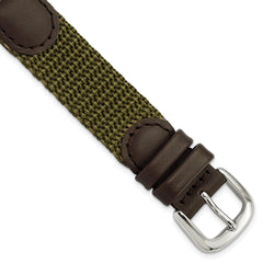 16mm Olive Army Style Nylon and Brown Leather with Stainless Steel Buckle 7.75 inch Watch Band