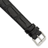18mm Extra-Long Black Matte Gator Grain Calfskin Leather with Stainless Steel Buckle 8.25 inch Watch Band