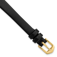 10mm Long Black Calfskin Leather with Gold-tone Aluminum Buckle 7.8 inch Watch Band