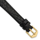 12mm Black Buffalo Grain Calfskin Leather with Gold-tone Aluminum Buckle 6.6 inch Watch Band