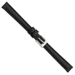 10mm Black Saffiano-style Leather with Stainless Steel Buckle 6.75 inch Watch Band