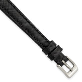 10mm Black Saffiano-style Leather with Stainless Steel Buckle 6.75 inch Watch Band