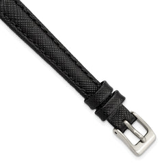 10mm Black Saffiano-style Leather with Stainless Steel Buckle 6.75 inch Watch Band