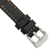20mm Black Thick and Heavy Sport Calfskin Leather with Brown Stitching and Stainless Steel Buckle 8.1 inch Watch Band