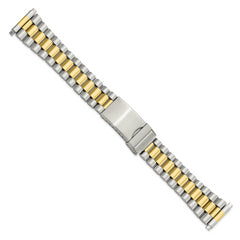 Mens 18-22mm President-Style Satin and Polished Two-tone Stainless Steel with Deployment Buckle 7 inch Watch Band